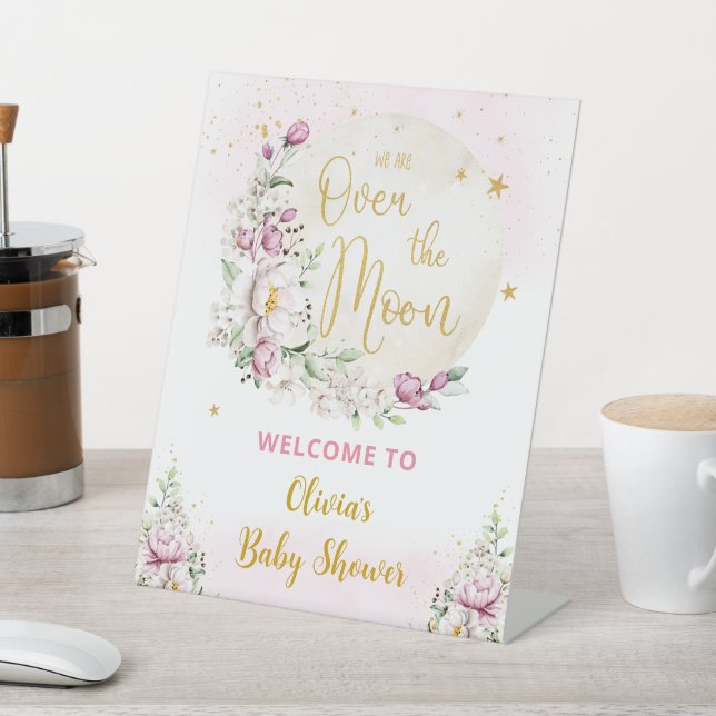 Floral Moon Pink Welcome Sign (In SItu)