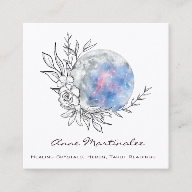 Floral Moon Square Business Card (Front)