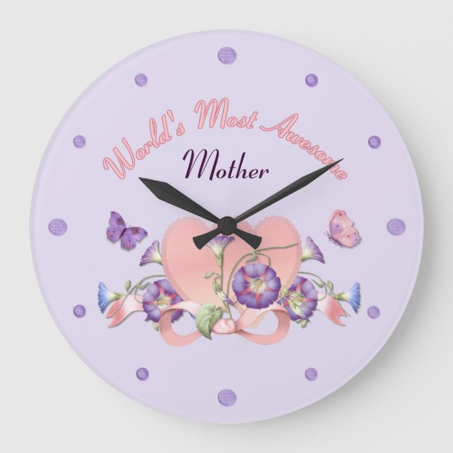 Floral Morning Glory Mothers Day Large Clock (Front)