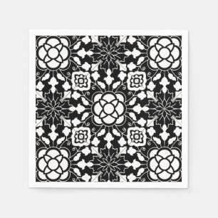 Floral Moroccan Tile, Black and White Napkin