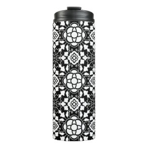 Floral Moroccan Tile, Black and White Thermal Tumbler