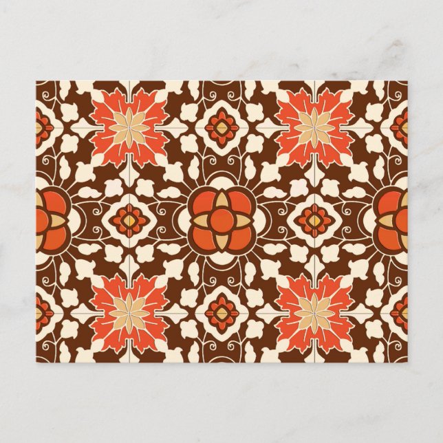 Floral Moroccan Tile, Brown, Rust and Beige Postcard (Front)
