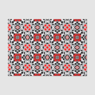 Floral Moroccan Tile, Deep Red, Black  and White Tissue Paper