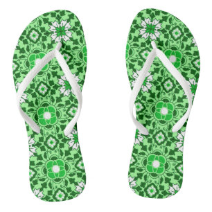 Floral Moroccan Tile, Emerald and Lime Green Jandals