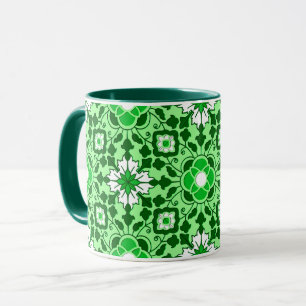 Floral Moroccan Tile, Emerald and Lime Green  Mug