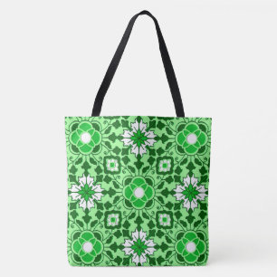 Floral Moroccan Tile, Emerald and Lime Green Tote Bag