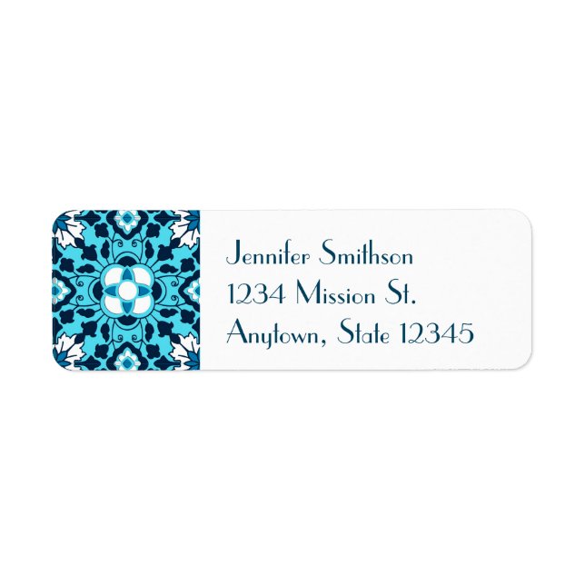 Floral Moroccan Tile, Indigo, Sky Blue and White (Front)