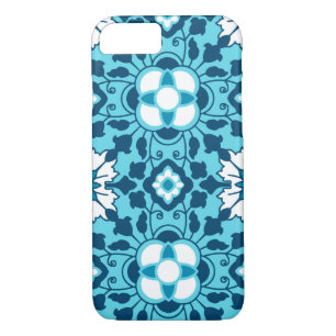 Floral Moroccan Tile, Indigo, Sky Blue and White Case-Mate iPhone Case