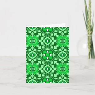 Floral Moroccan Tile, Light and Dark Jade Green Holiday Card