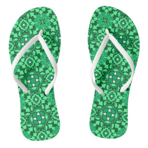 Floral Moroccan Tile, Light and Dark Jade Green Jandals