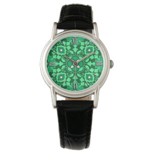 Floral Moroccan Tile, Light and Dark Jade Green Watch