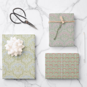 Floral Morris Michaelmas Daisy Blue Red Flowers Wrapping Paper Sheet