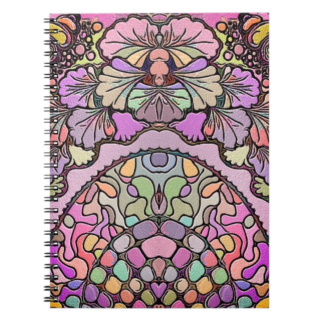 Floral mosaic pink pansy elegant purple gold green notebook (Front)