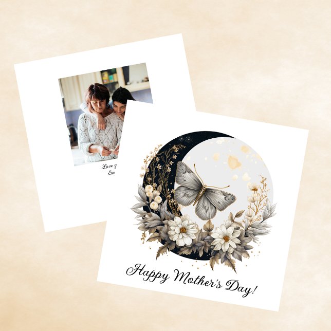 Floral Moth and Moon Happy Mother's Day Holiday Card (Creator Uploaded)