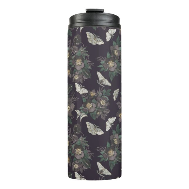 Floral Moth Butterfly Pattern Thermal Tumbler (Front)