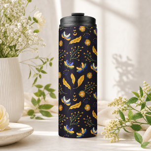 Floral Moth Butterfly Pattern Thermal Tumbler