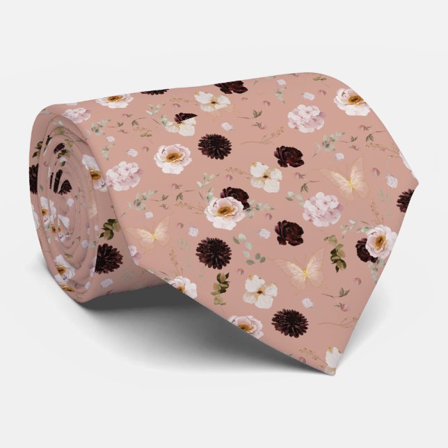 Floral Moth Butterfly Pattern Tie (Rolled)