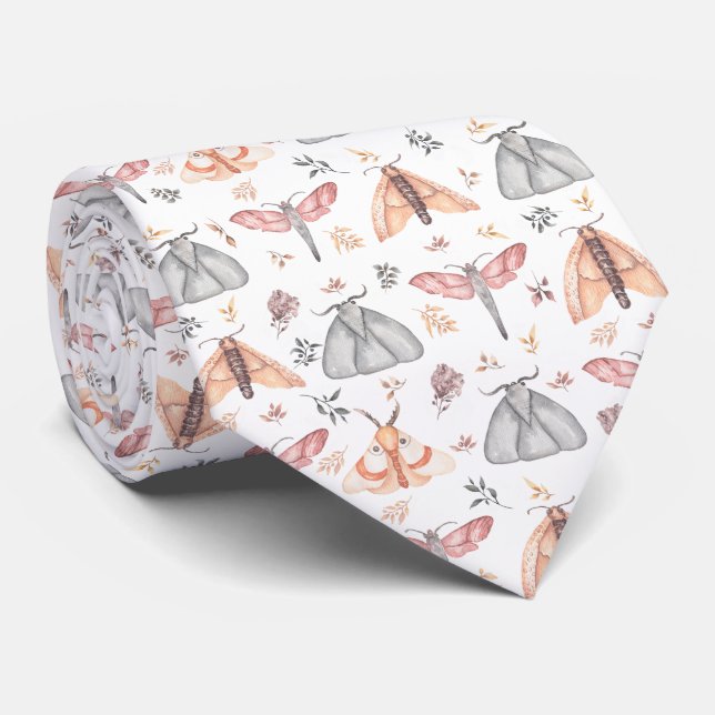Floral Moth Butterfly Pattern Tie (Rolled)