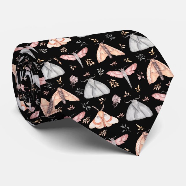 Floral Moth Butterfly Pattern Tie (Rolled)