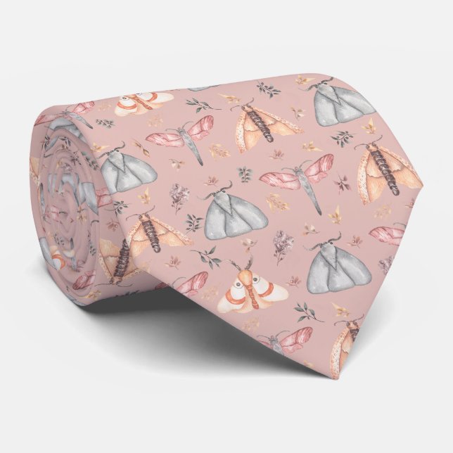 Floral Moth Butterfly Pattern Tie (Rolled)