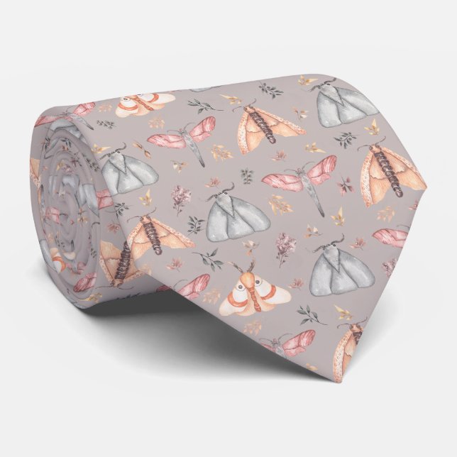 Floral Moth Butterfly Pattern Tie (Rolled)