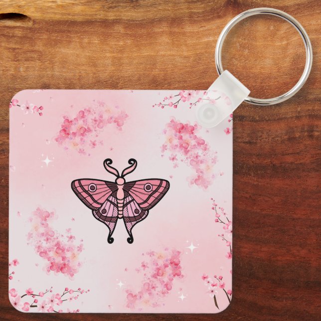 Floral Moth, Soft Sakura Fantasy Key Ring (Back)
