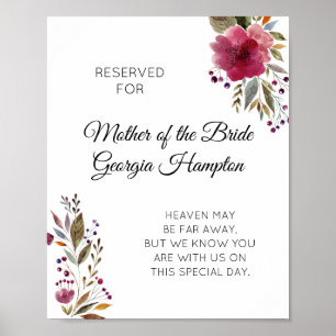 Floral Mother of the Bride Memorial Wedding Sign