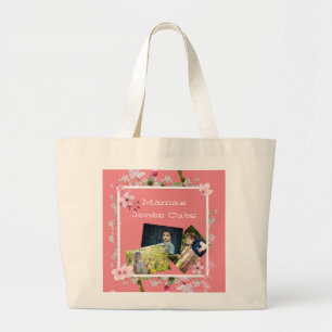 Floral Mother's Day Mama's three photo cubs Large Tote Bag