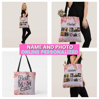 Floral Mother's Photo Collage Script Best Mum Ever Tote Bag