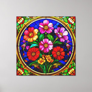 Floral Motif and Vibrant Flowers Canvas Print