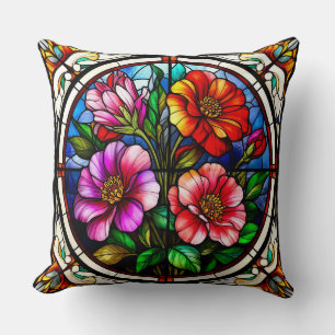 Floral Motif and Vibrant Flowers Cushion