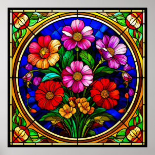 Floral Motif and Vibrant Flowers Poster