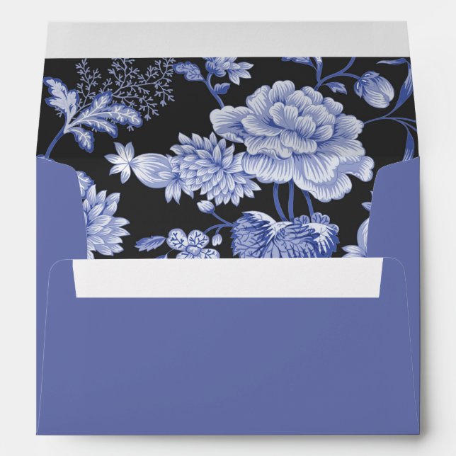 Floral Motif in Blue and Black Wedding Envelope (Back (Bottom))