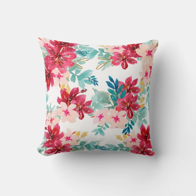 Floral Motifs in Watercolor Cushion (Front)