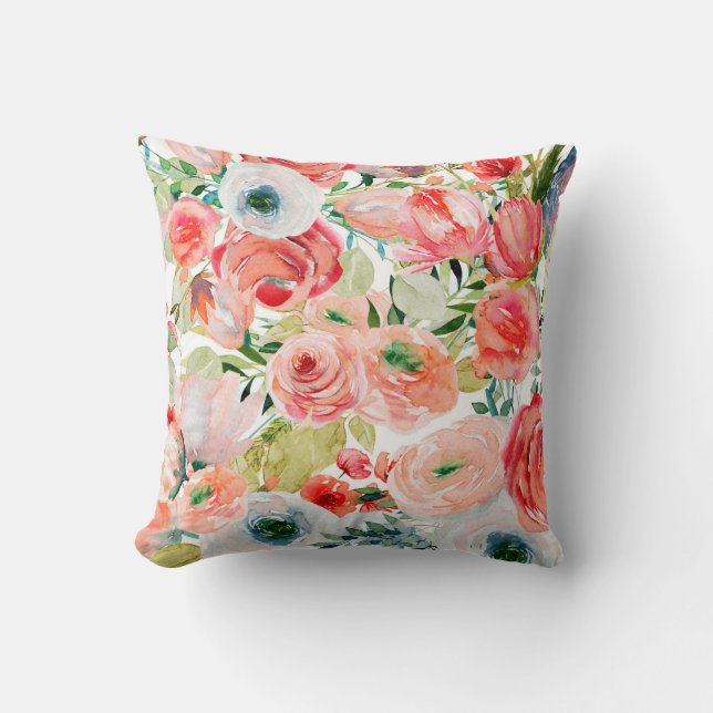 Floral Motifs in Watercolor  Cushion (Front)