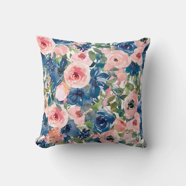 Floral Motifs in Watercolor Cushion (Front)