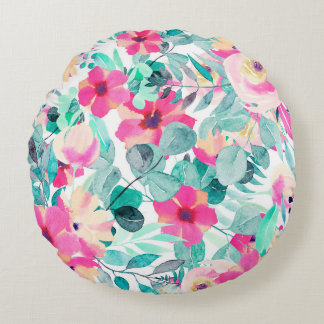 Floral motifs in watercolor round cushion