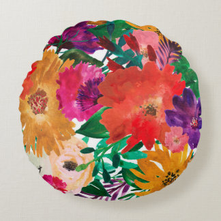 Floral motifs in watercolor round cushion