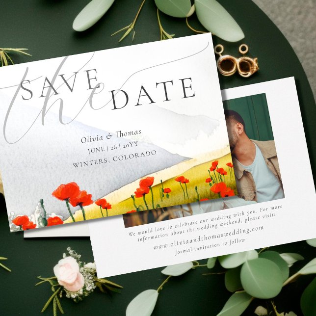 Floral Mountain Poppy Wedding Photo Save the Date Invitation (Creator Uploaded)