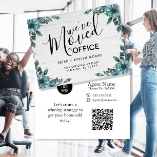 Floral moved office business announcement postcard