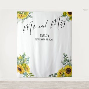 Floral Mr and Mrs Photo Backdrop Tapestry