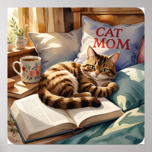 Floral Mug & Feline – Cat Mum Pillow Room Decor