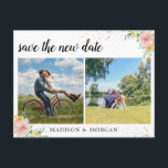 Floral multi Photos save the new date Announcement Postcard<br><div class="desc">Wedding announcement Postcard featuring 2 custom photos. This Change the Date postcard is part of our Floral wedding collection,  check our shop for more options and matching items.</div>