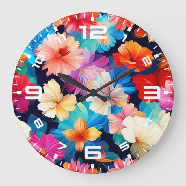Floral Multicolored Flowers Pattern37566 Large Clock (Front)