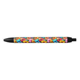Floral Multicolored Flowers Pattern-36355 Black Ink Pen