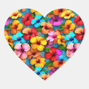 Floral Multicolored Flowers Pattern-36355 Heart Sticker