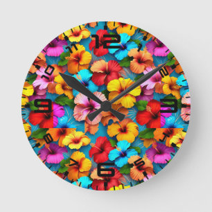 Floral Multicolored Flowers Pattern-36355 Round Clock