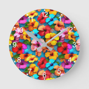 Floral Multicolored Flowers Pattern-36355 Round Clock