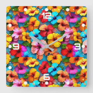 Floral Multicolored Flowers Pattern-36355 Square Wall Clock