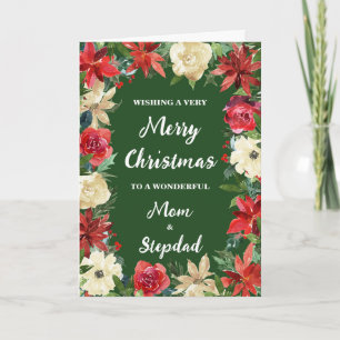 Floral Mum and Stepdad Merry Christmas Card